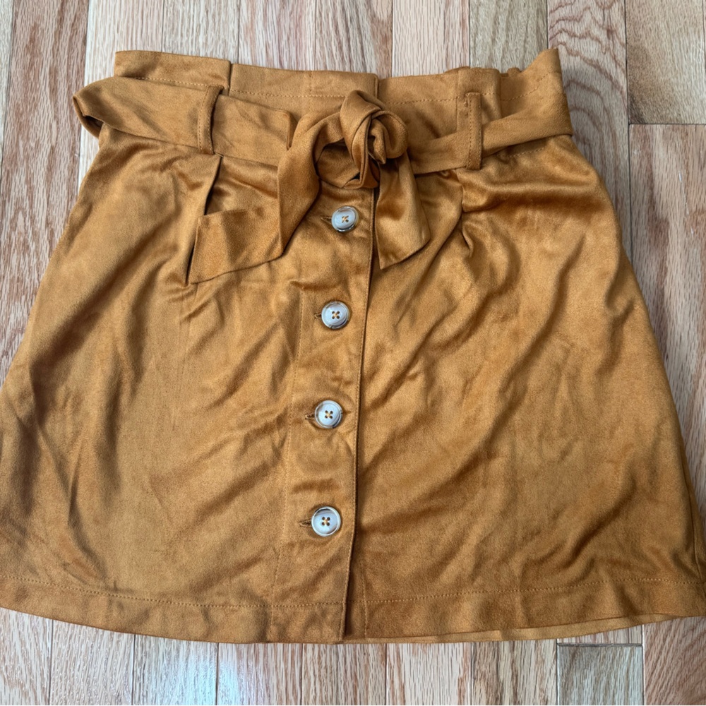 Francescas Camel Suede Button-Front Mini Skirt